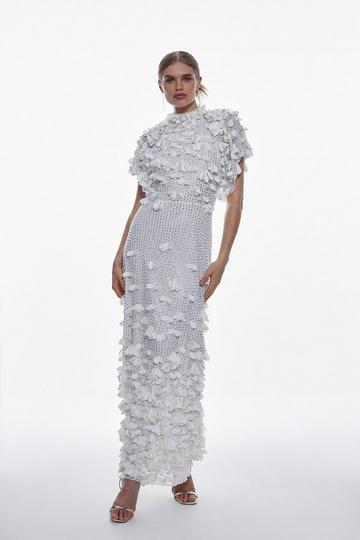 Crystal Applique Angel Sleeve Woven Maxi Dress ivory