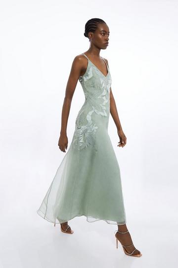 Petite Satin Applique Woven Maxi Dress sage