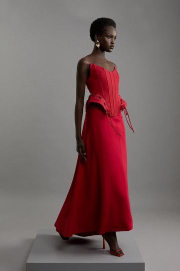 Red Tailored Maxi Waterfall Skirt