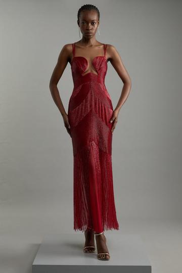 Petite Premium Embellished Draped Beaded Strappy Midi red