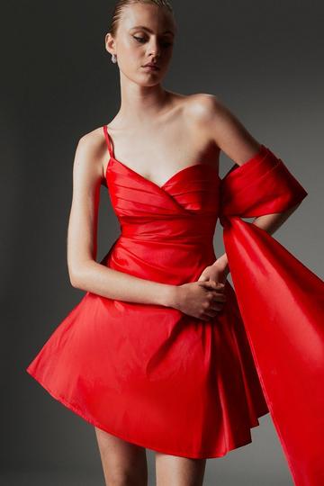 Red Archive Collection - Petite Taffeta Draped Shoulder Mini Dress