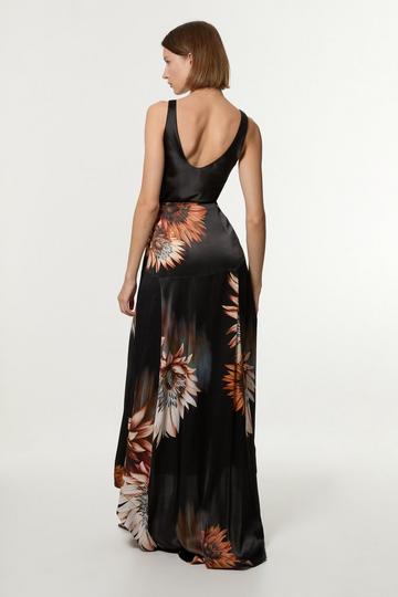 Viscose Satin Printed Panelled Train Maxi Skirt floral