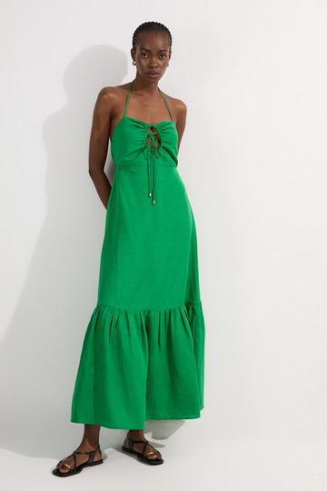 Tall Viscose Linen Woven Maxi Beach Dress green